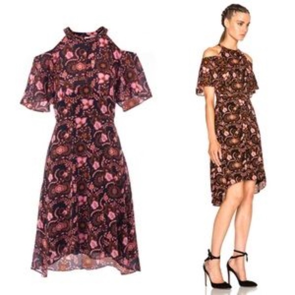 A.L.C. Emilie Cold Shoulder Floral Silk Dress. - Picture 3 of 6